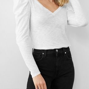 Skimming V-Neck Puff Shoulder Long Sleeve Tee NWT